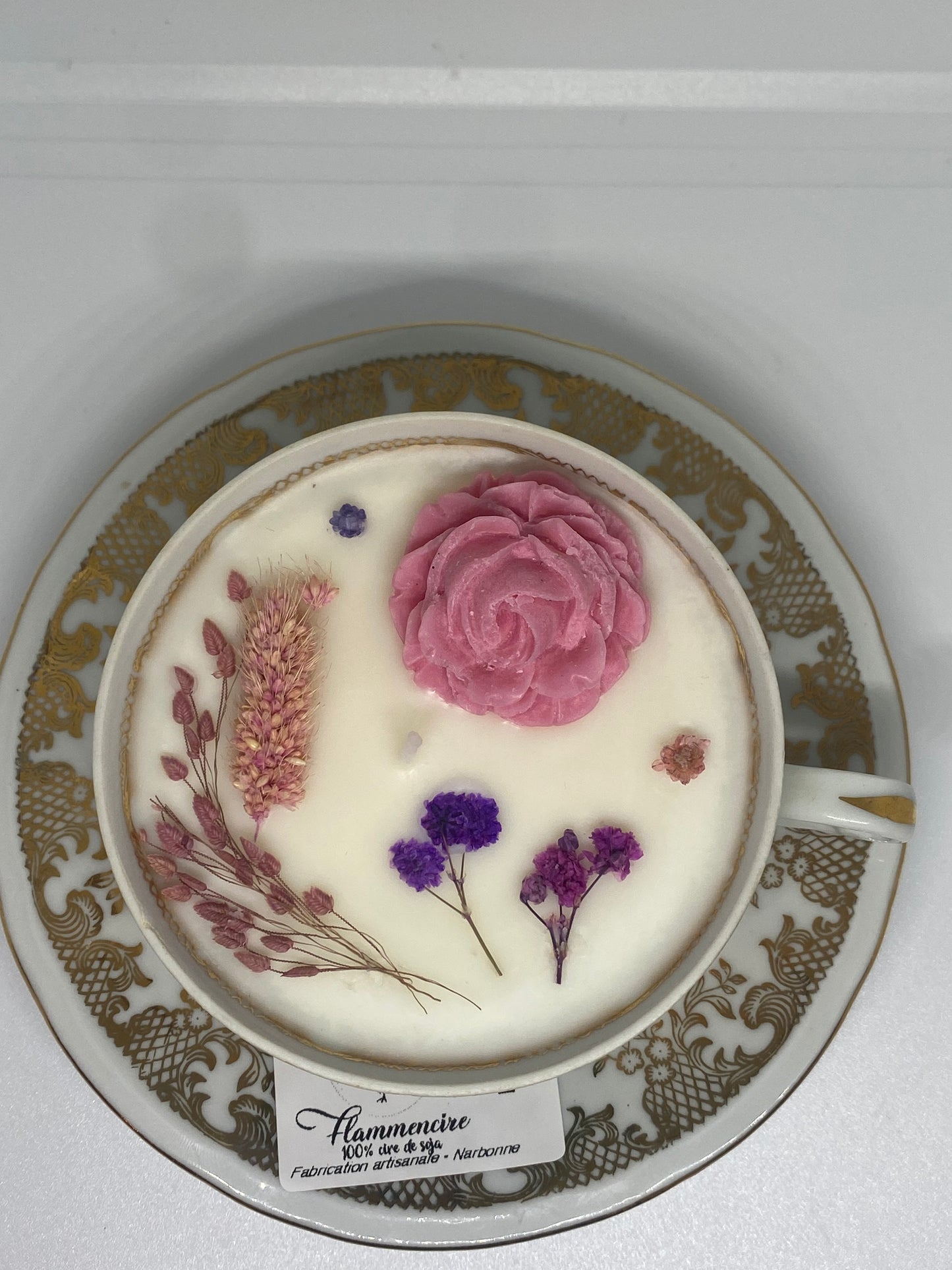 Bougie tasse vintage lavande