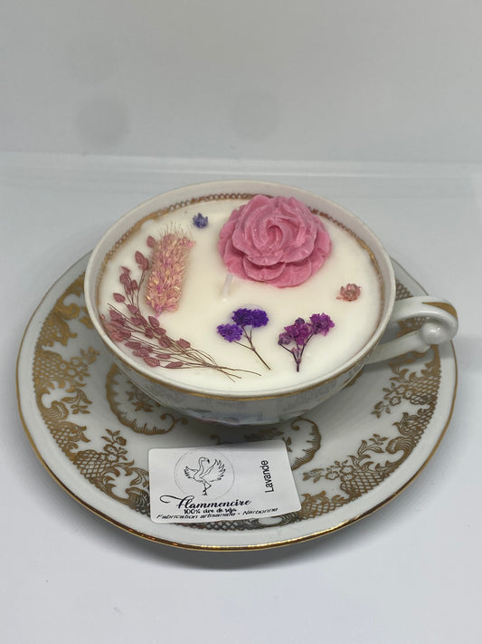 Bougie tasse vintage lavande
